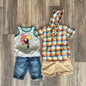 4-piece boys Outfit - Gap Jeans, shorts, tank, madras overshirt - 5-6Yrs